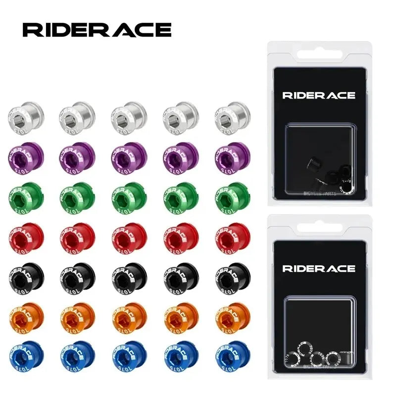 RIDERACE 5pc 7075 Aluminum Chainring Bolts M8 Road MTB Bike Chainring Bolt Set PLUSH