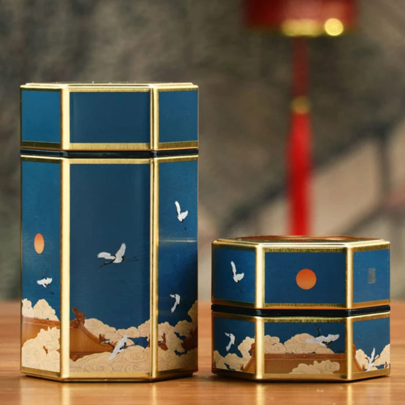 Hexagonal Tinplate Tea Storage Tin – Chinese Style Sealed Can Tea Storage Tin PLUSH