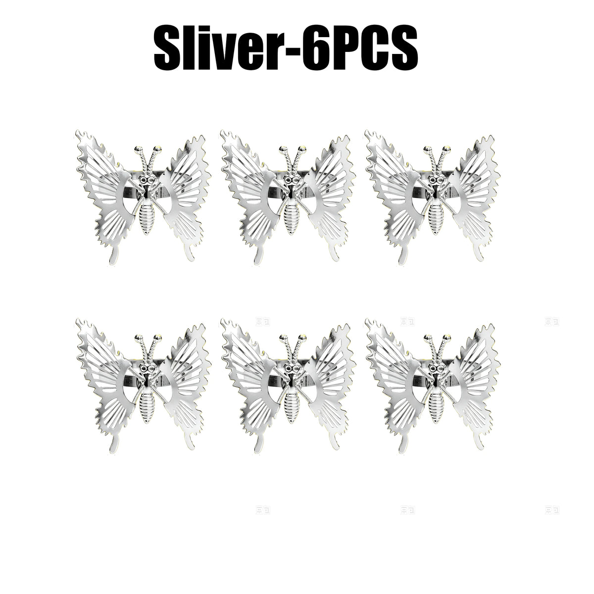 Butterfly Napkin Rings – Wedding & Party Table Decor Napkin Rings PLUSH Sliver 6PCS