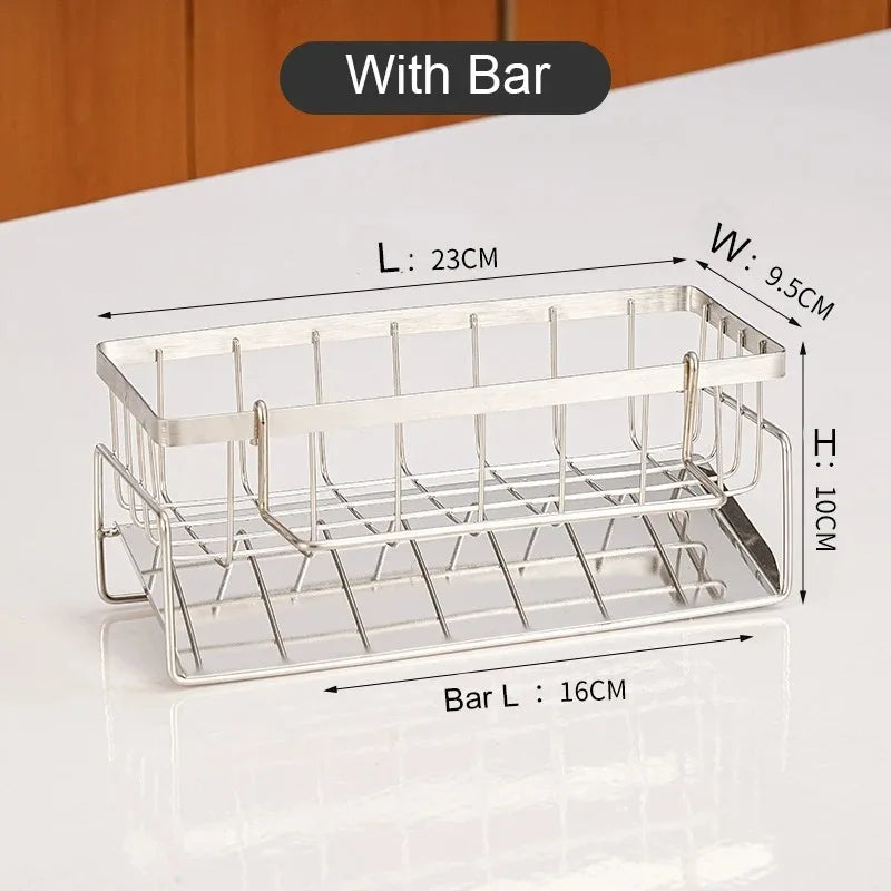 Stainless Steel Kitchen Sink Sponge & Drain Rack Organizer Sink Organizer Rack PLUSH Silvery