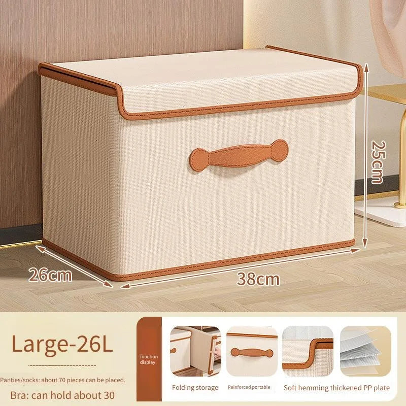 Oxford Fabric Covered Storage Box – Wardrobe Home Organizer Fabric Storage Box PLUSH Beige 26x38x25cm