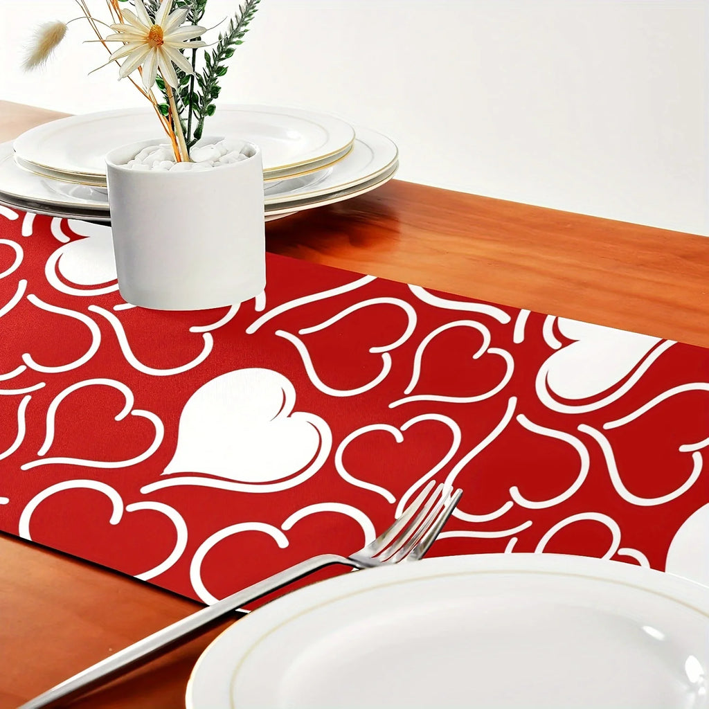 Valentine's Day Red Heart Tablecloth | Polyester Table Runner Table Runner PLUSH