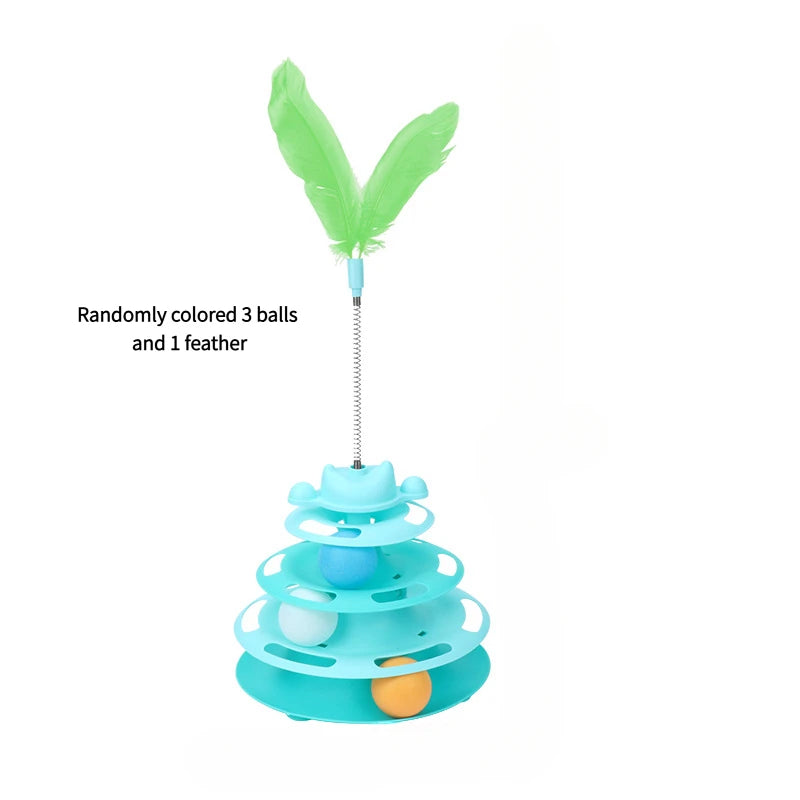 Interactive Feather Turntable Cat Toy with Rolling Ball Interactive Cat Toy PLUSH green Randomly colored 3 b