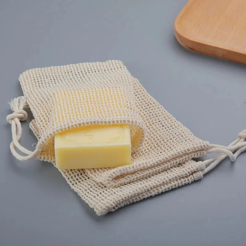 Natural Cotton Soap Saver Bags – Eco Mesh Pouch Set of 3 Soap Saver Bag PLUSH