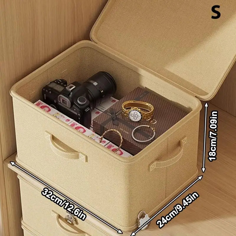 Large Foldable Fabric Storage Box with Password Lock – Grey Lockable Storage Box PLUSH S Beige