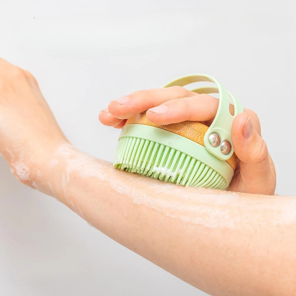 Silicone Body Scrubber with Bamboo Base – Exfoliating Bath Brush Exfoliating Bath Brush PLUSH