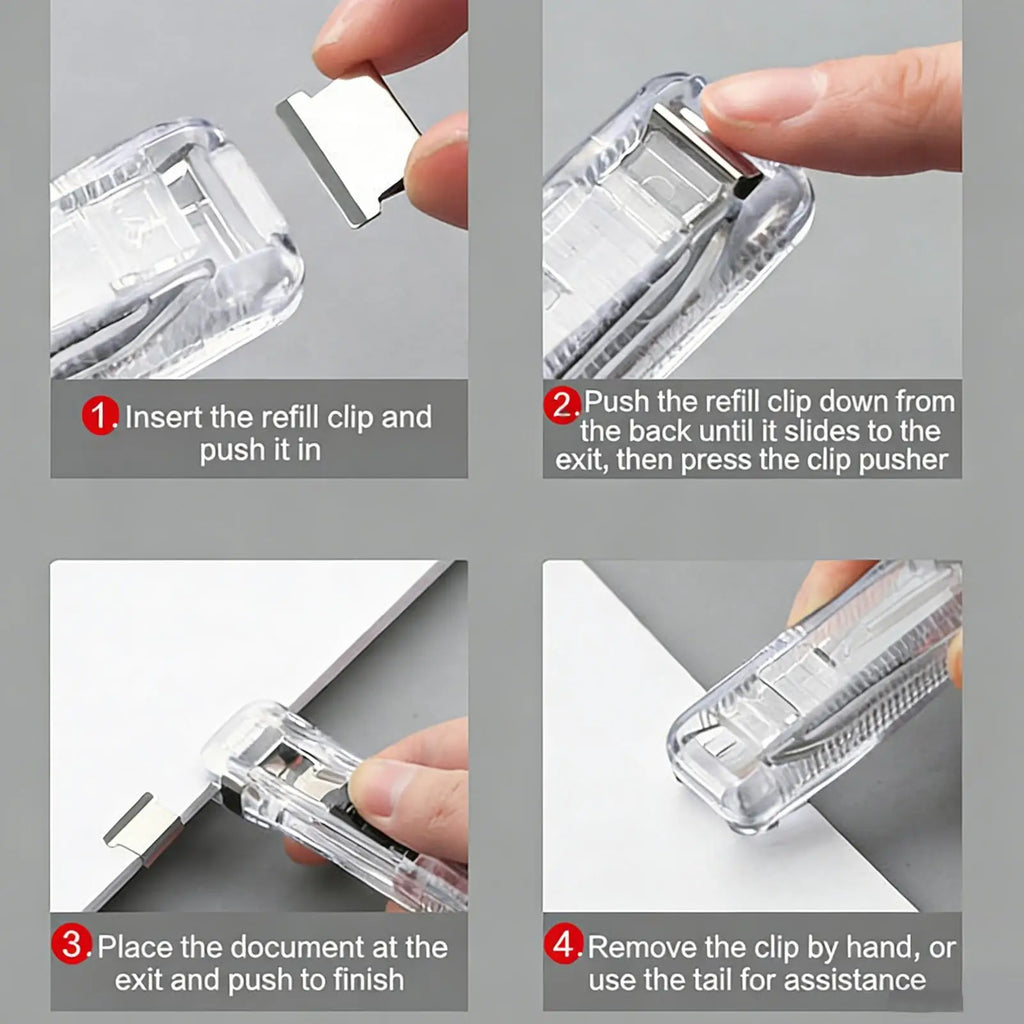 Mini Traceless Push Stapler – Reusable Office & School Binder Mini Push Stapler PLUSH