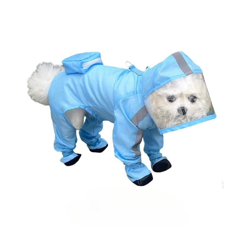 Small Dog Waterproof Poncho with Transparent Face Shield Dog Rain Poncho PLUSH Blue S