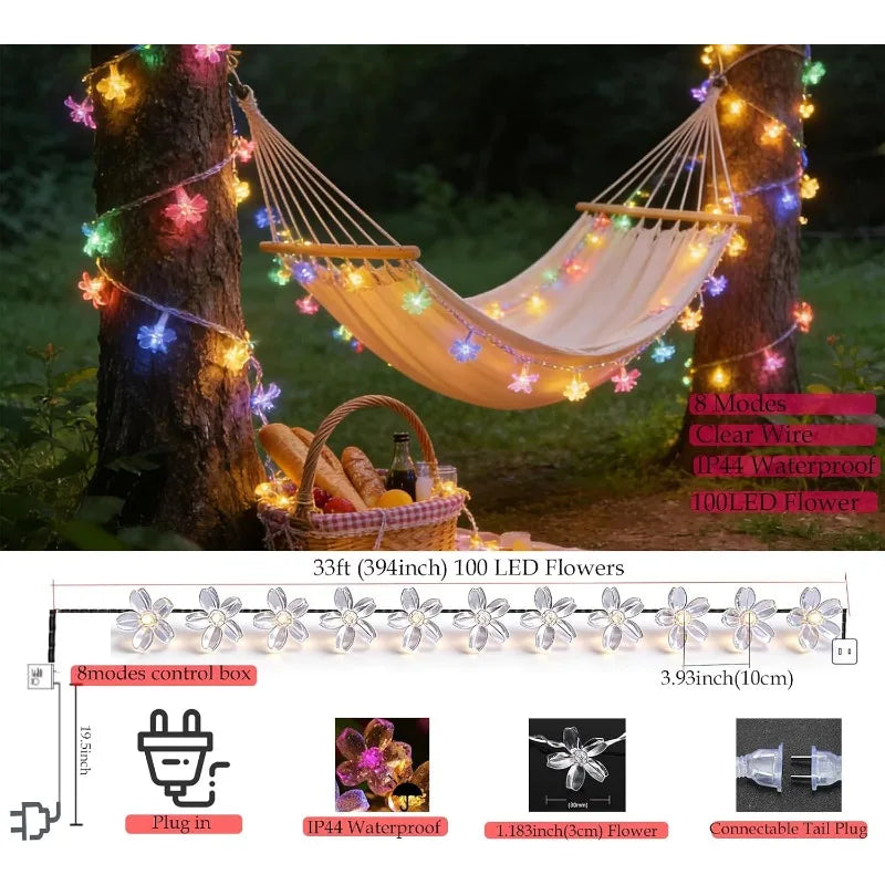 Solar Cherry Blossom LED String Lights – Garden & Party Decor Solar String Lights PLUSH