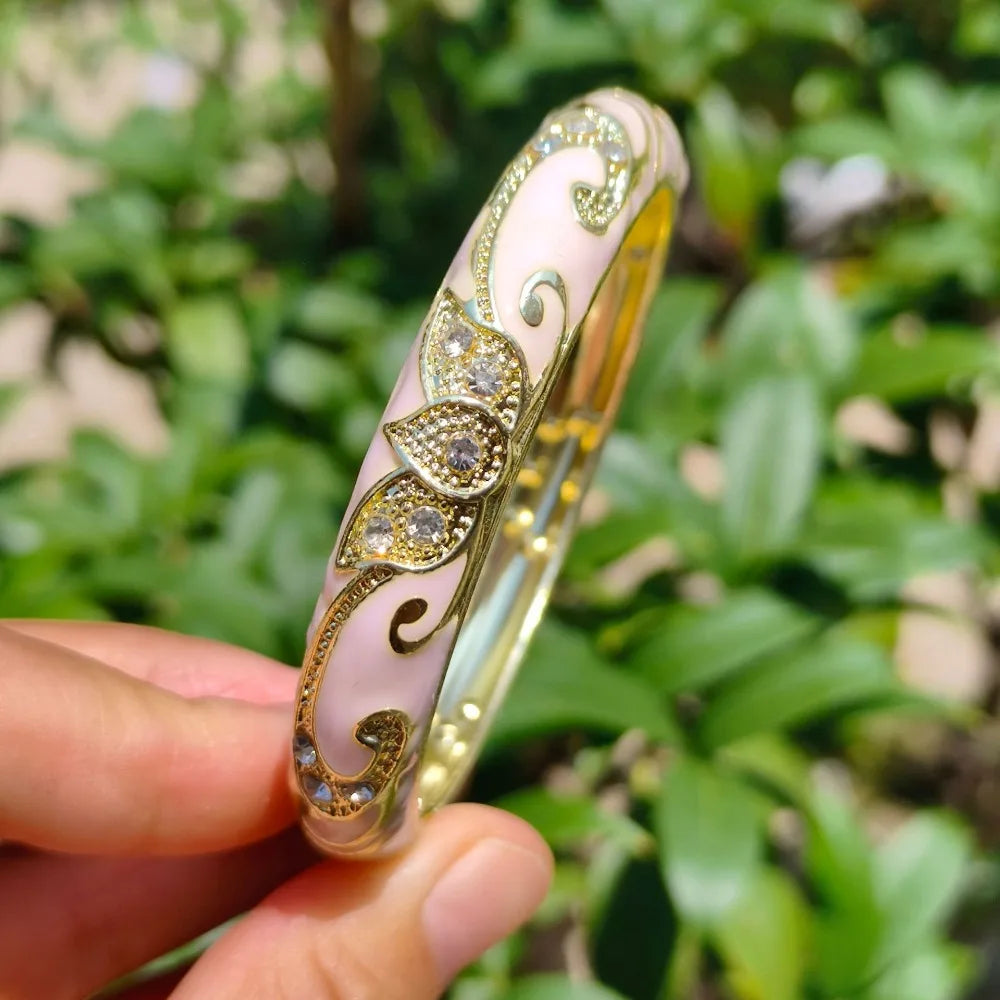 Cloisonné Crown Bangle – Vintage Bohemian Gold-Tone Bracelet Enamel Bangle Bracelet PLUSH 8