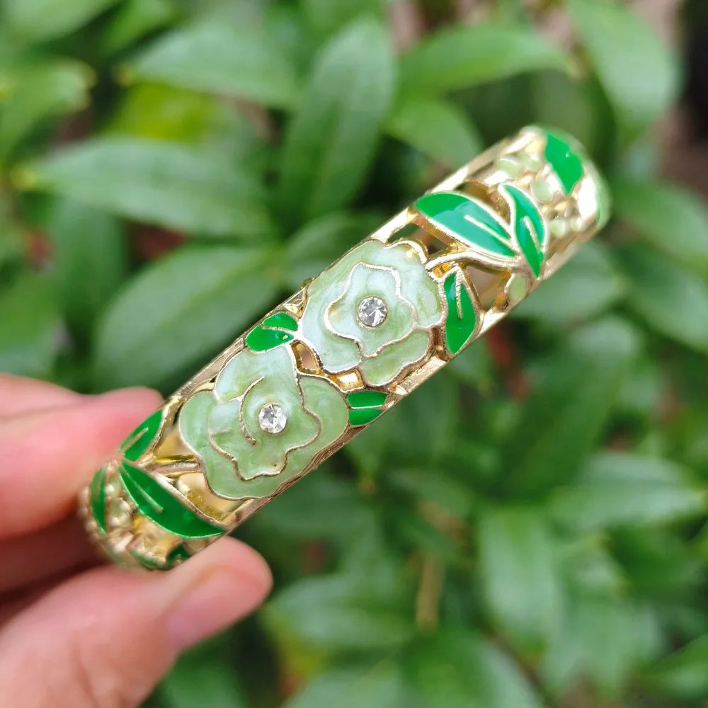 Chinese Cloisonné Enamel Peony Bangle – Filigree Flower Bracelet Enamel Bangle PLUSH 13