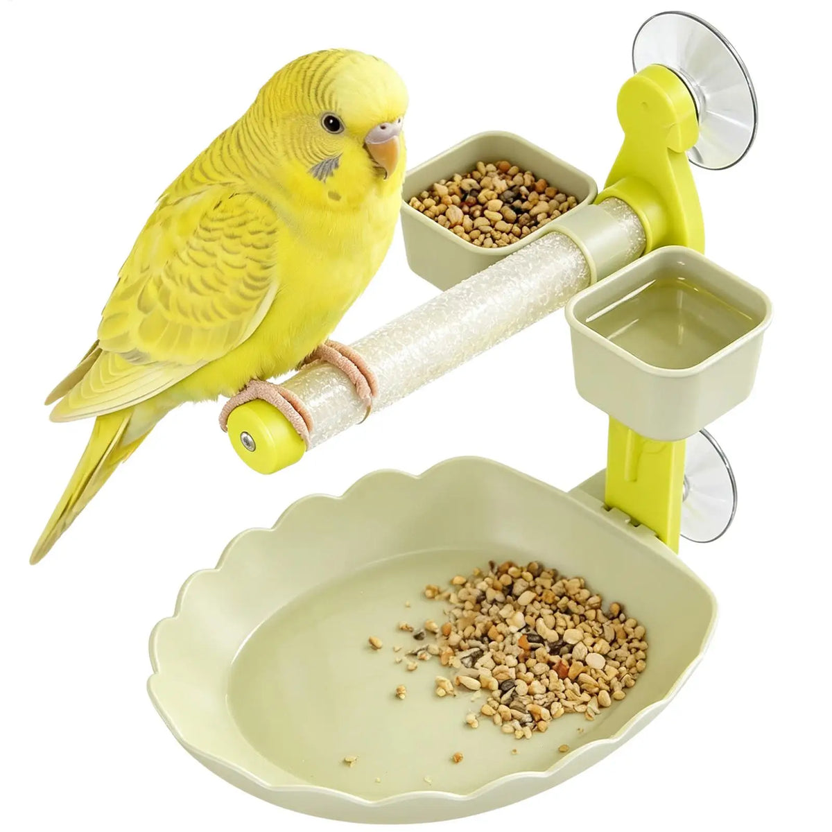 Suction Cup Bird Perch Stand with Feeder & Water Bowl Bird Perch Stand PLUSH