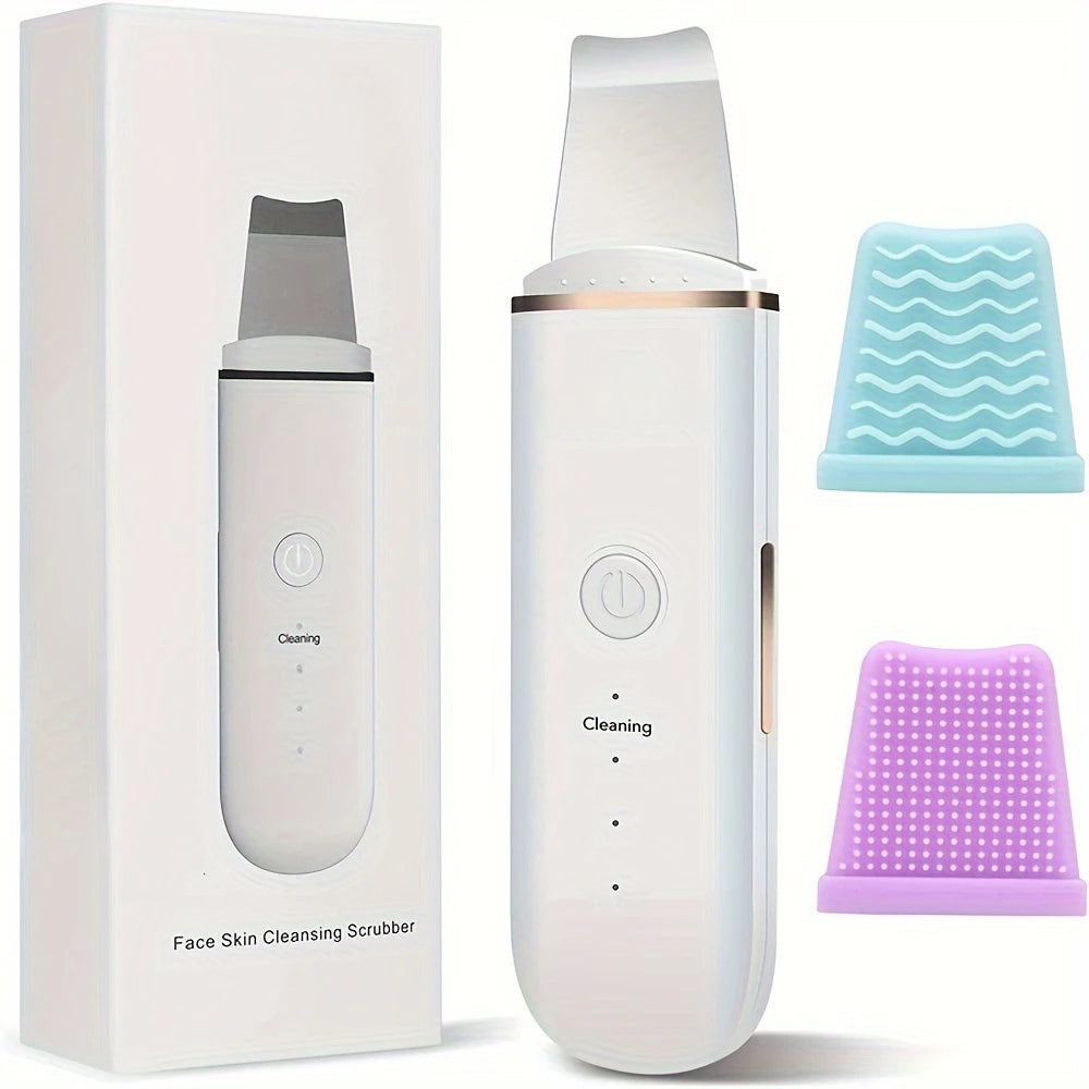 Ultrasonic Skin Scrubber Face Spatula | Blackhead Remover Tool Facial Skin Care Tool PLUSH WHITE