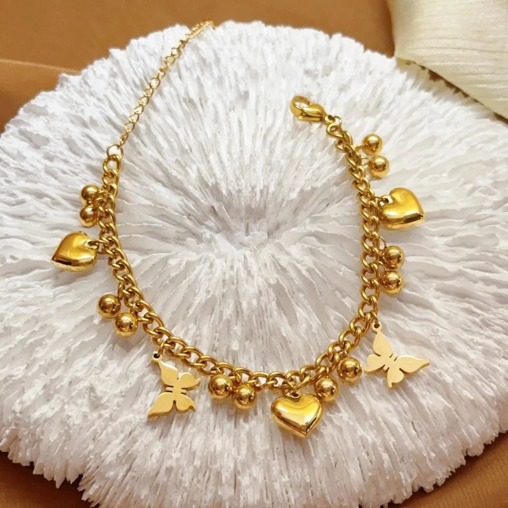Stainless Steel Heart Charm Anklet & Bracelet – Zircon, Waterproof Charm Anklet Bracelet PLUSH