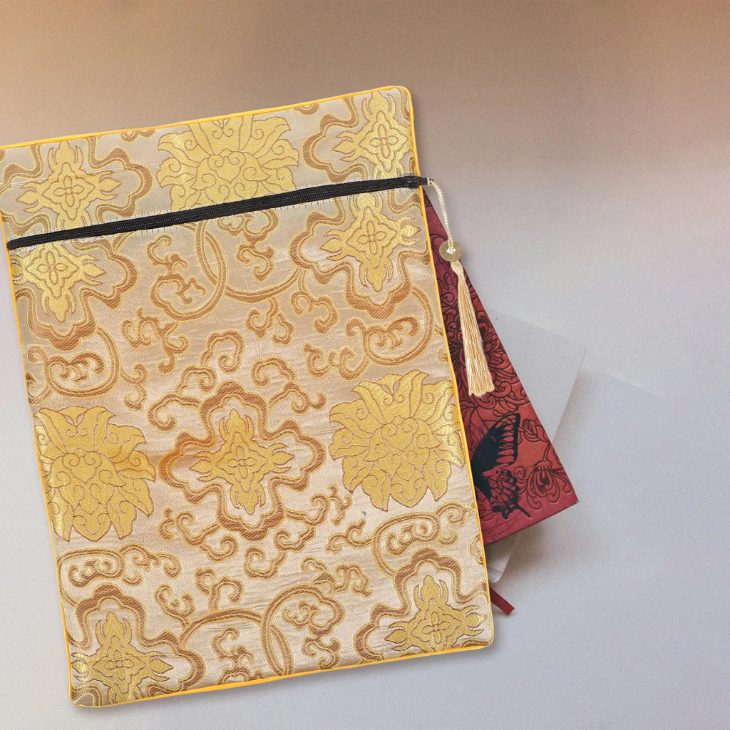 Buddhist Scripture Pouch Zippered Cloth Bag with Tassel Scripture Storage Bag PLUSH