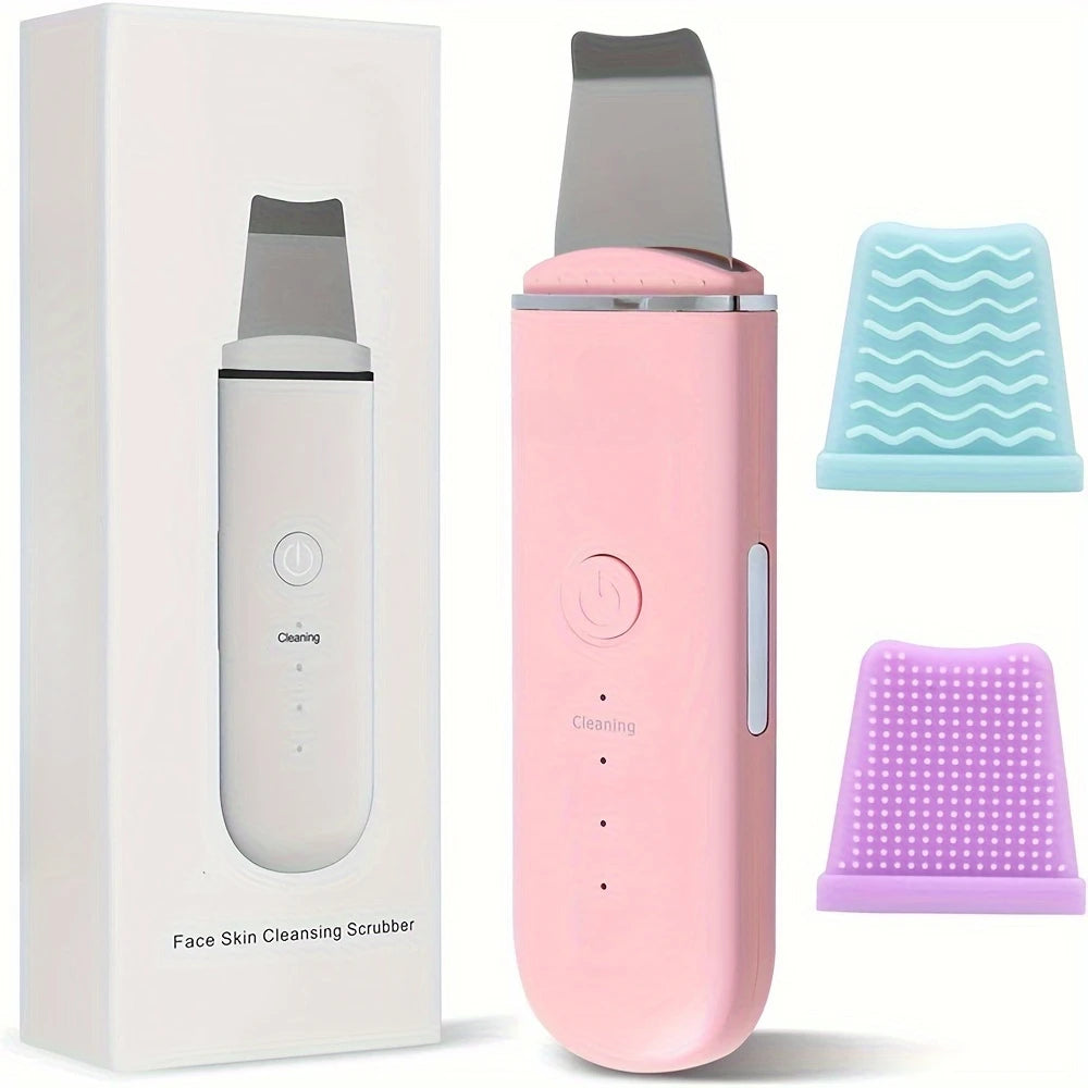 Ultrasonic Skin Scrubber Face Spatula | Blackhead Remover Tool Facial Skin Care Tool PLUSH Pink