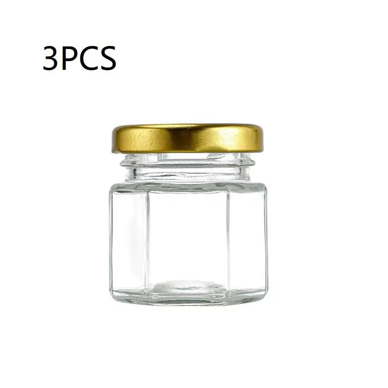 Mini Hexagonal Glass Jars with Lids – Party Favors 3/5pcs Glass Storage Jars PLUSH 3PCS