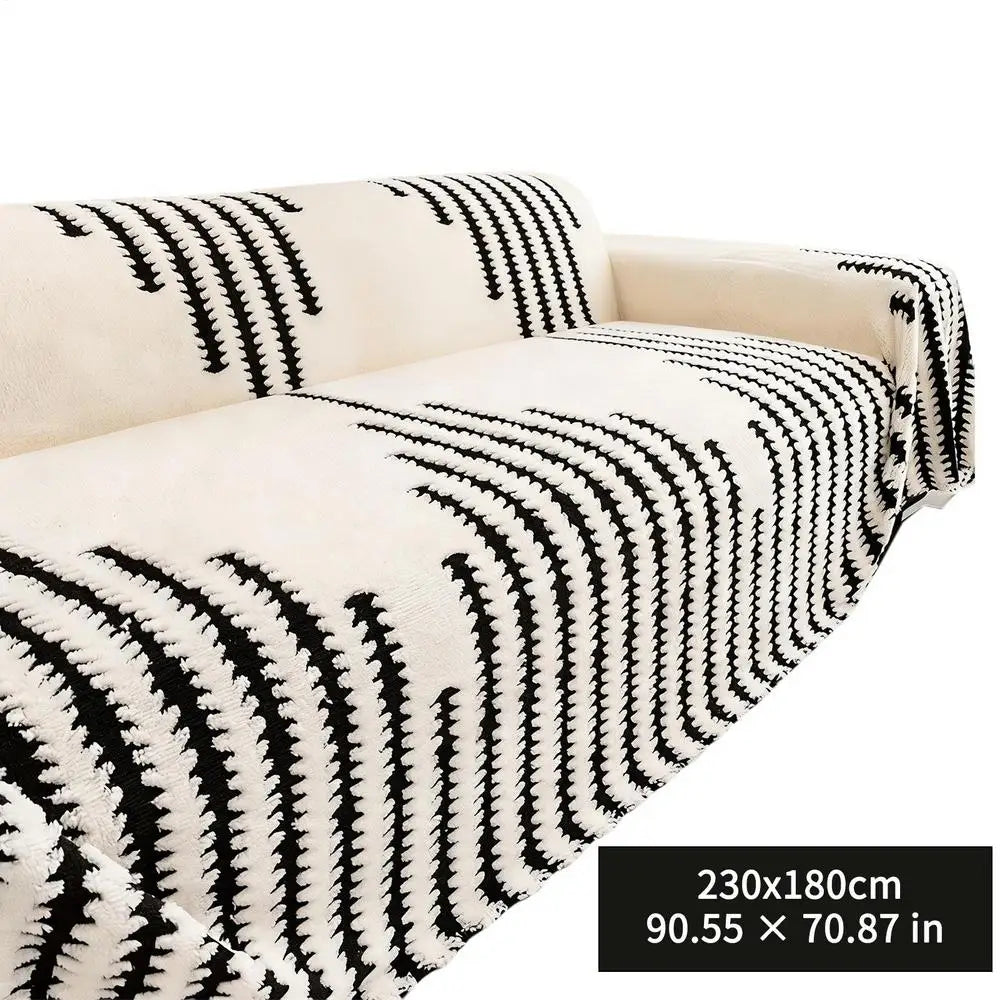 Non-Slip Fleece Couch Cover – Large Warm Sofa Blanket Sofa Cover PLUSH Black and white