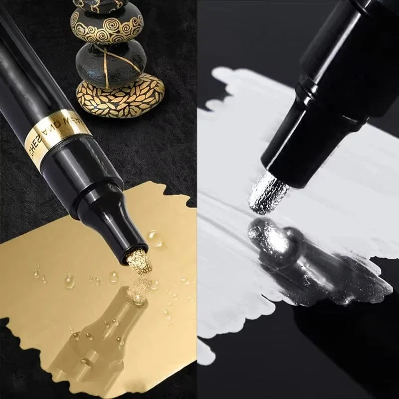 Chrome Mirror Marker Pen 2mm – Gold & Silver Reflective Paint Metallic Paint Marker PLUSH