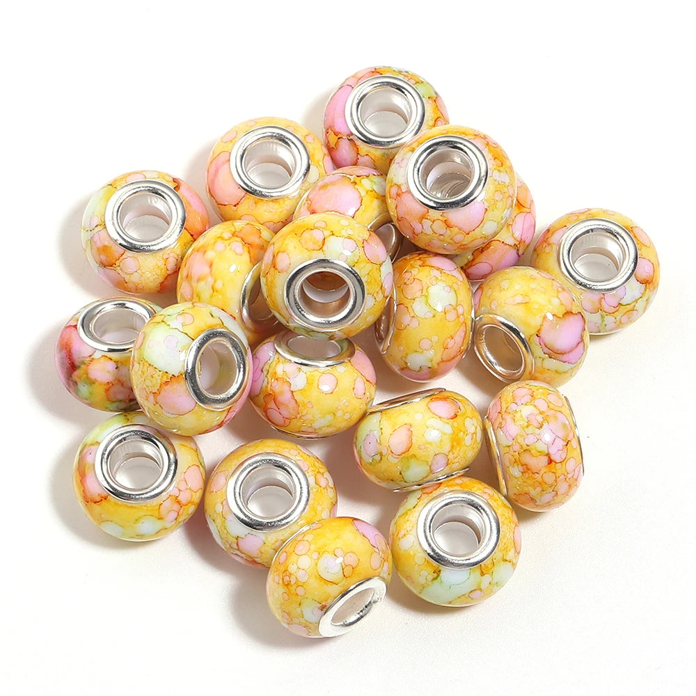 20pcs Marble Ink Acrylic European Large Hole Spacer Beads DIY Acrylic Spacer Beads PLUSH yellow