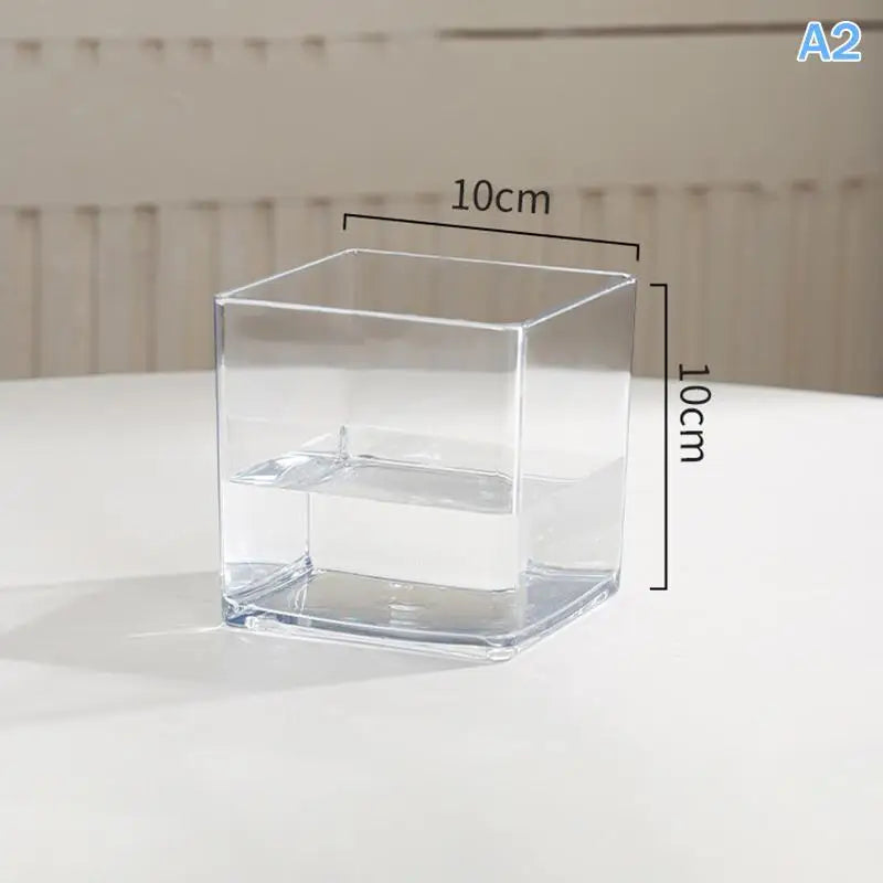 Transparent Acrylic Flower Pot – Square & Round Desktop Planter Decorative Planter PLUSH A2