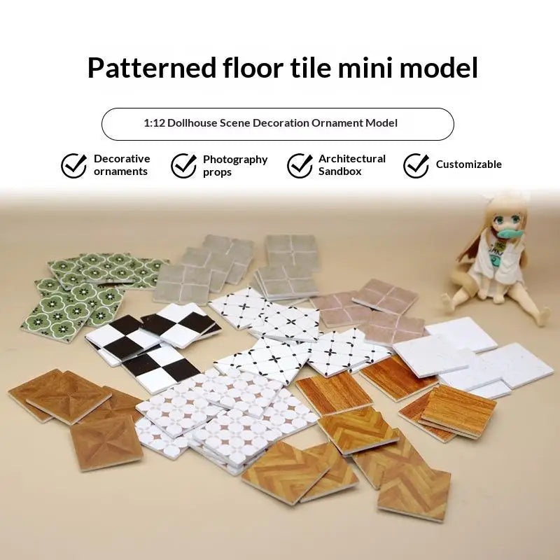 Miniature French Flower Tile Bricks for Dollhouse Floor 10pcs Dollhouse Accessories PLUSH
