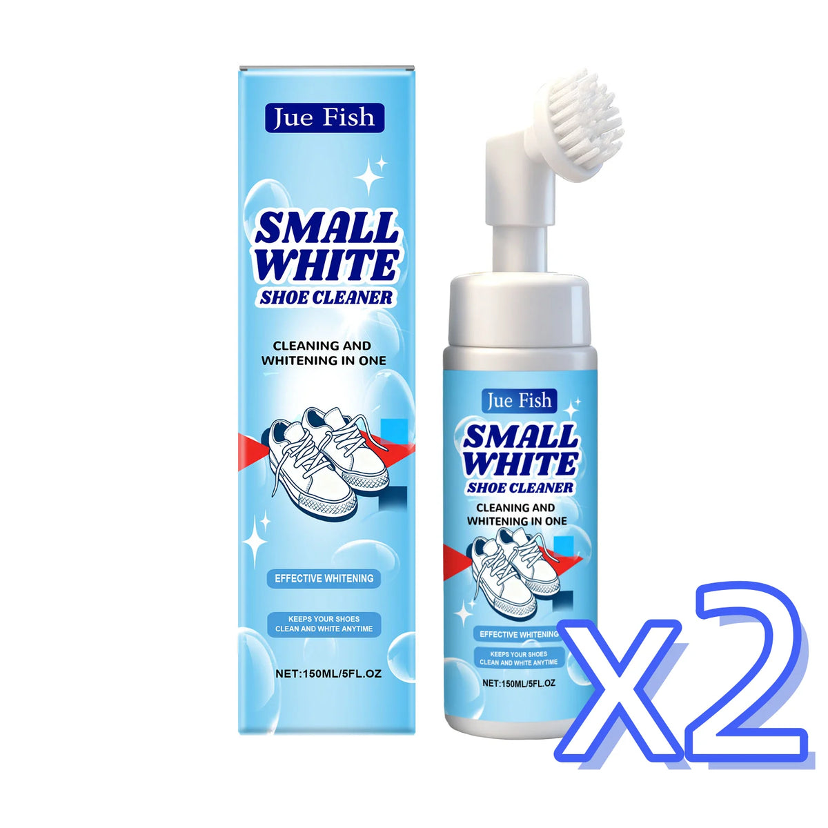 Jue-Fish No-Wash Shoe Cleaning Foam | Whitening Polish Shoe Cleaning Foam PLUSH 150ml Boxed x 2PCS