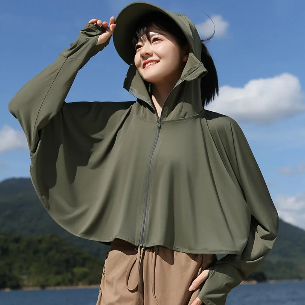 Women's UV Protection Ice Silk Hoodie – Sun Cover Jacket Sun Protection Hoodie PLUSH Dark Green