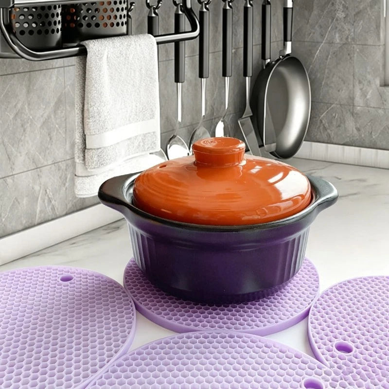 Silicone Round Trivet Mats Honeycomb | Jar Opener 1-3 PCS Silicone Trivet Mat PLUSH