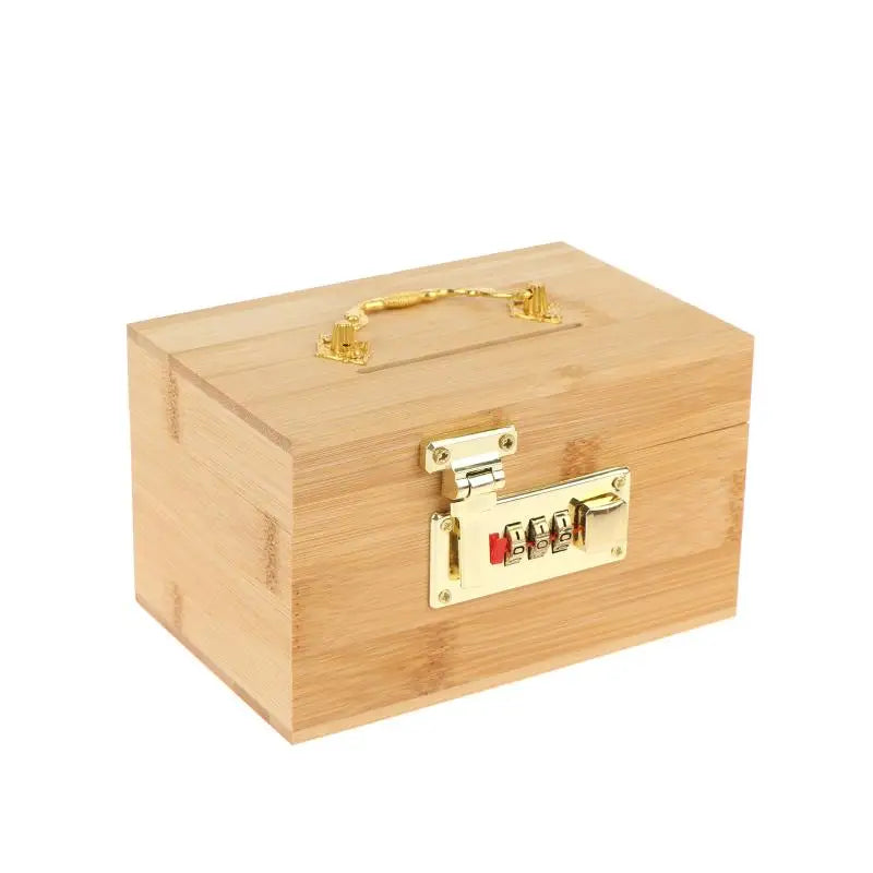 Wooden 3-Digit Combination Lock Piggy Bank | Treasure Money Box Piggy Bank PLUSH Wood color