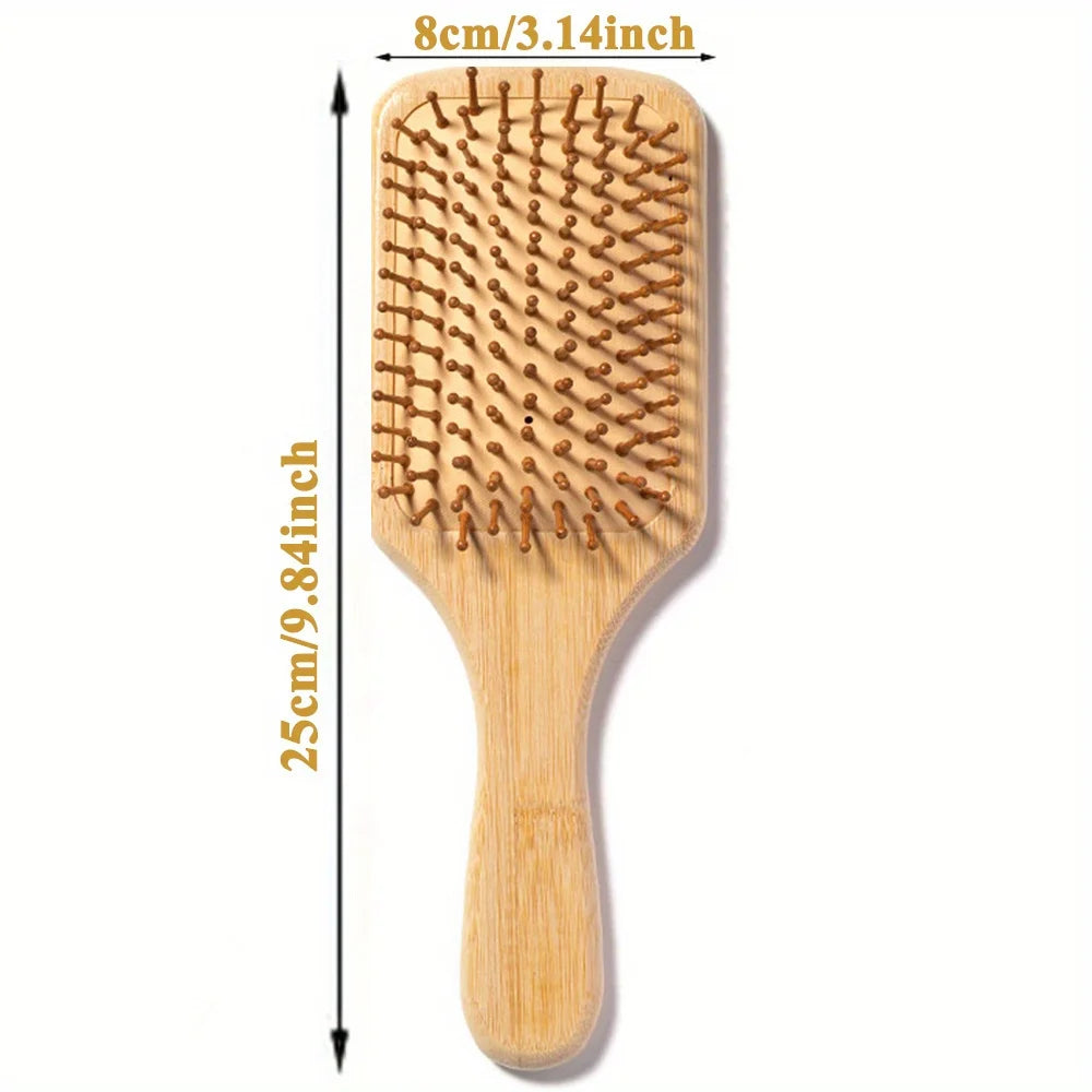 Natural Bamboo Paddle Hair Brush – Air Cushion Scalp Massager Bamboo Hair Brush PLUSH L Square Comb 1