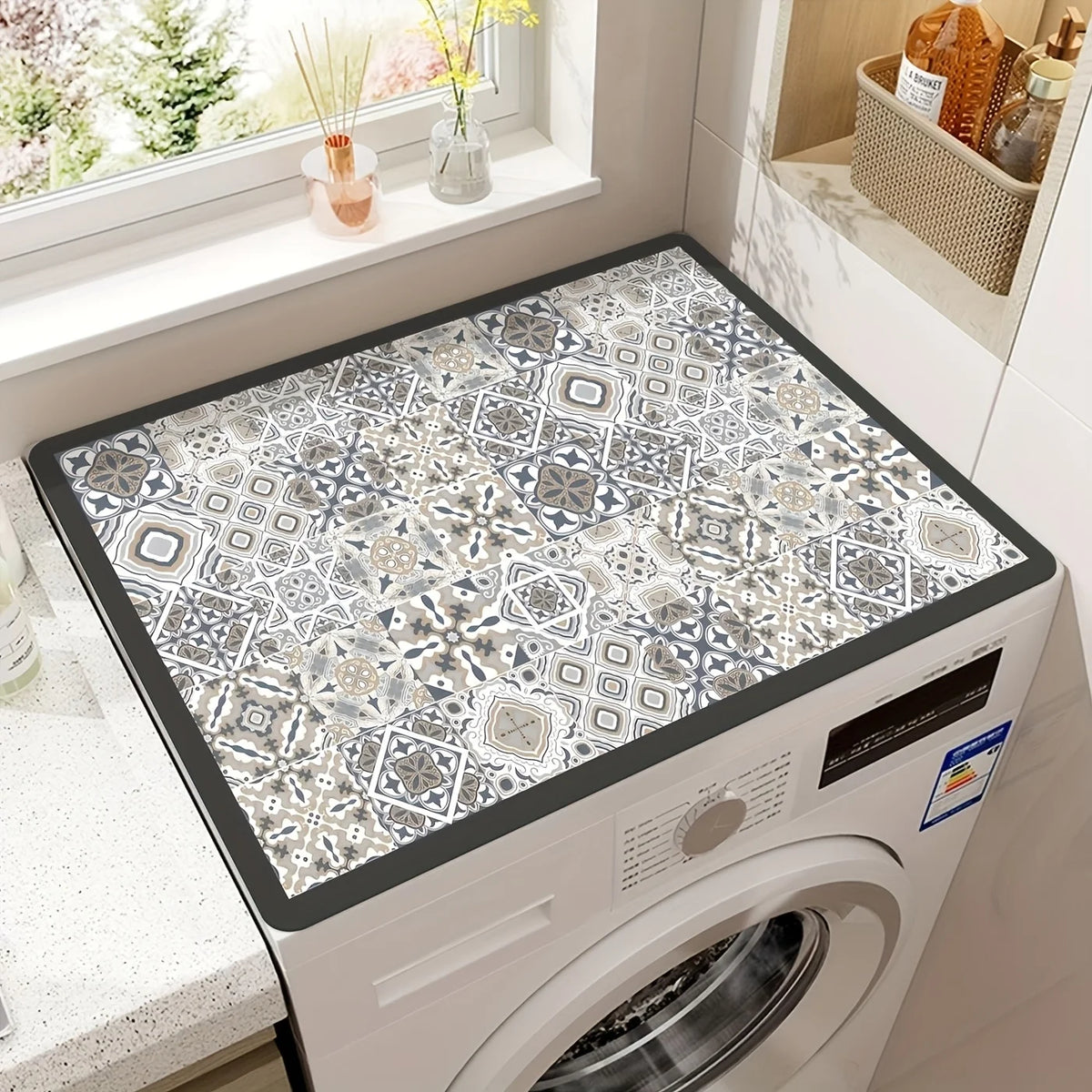 Retro Floral Tile Washing Machine Cover | Multicolor Appliance Cover PLUSH Coffee 23.62inch X 19.69inc