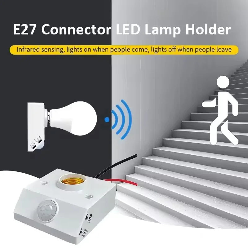 PIR Motion Sensor E27 Bulb Socket Adapter – Auto Light Switch Motion Sensor Socket PLUSH