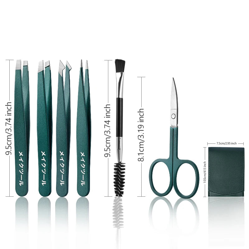 Ouriner 4/6Pcs Stainless Steel Eyebrow Tweezer Set – Colorful Eyebrow Tweezer Set PLUSH Green 6 pcs set