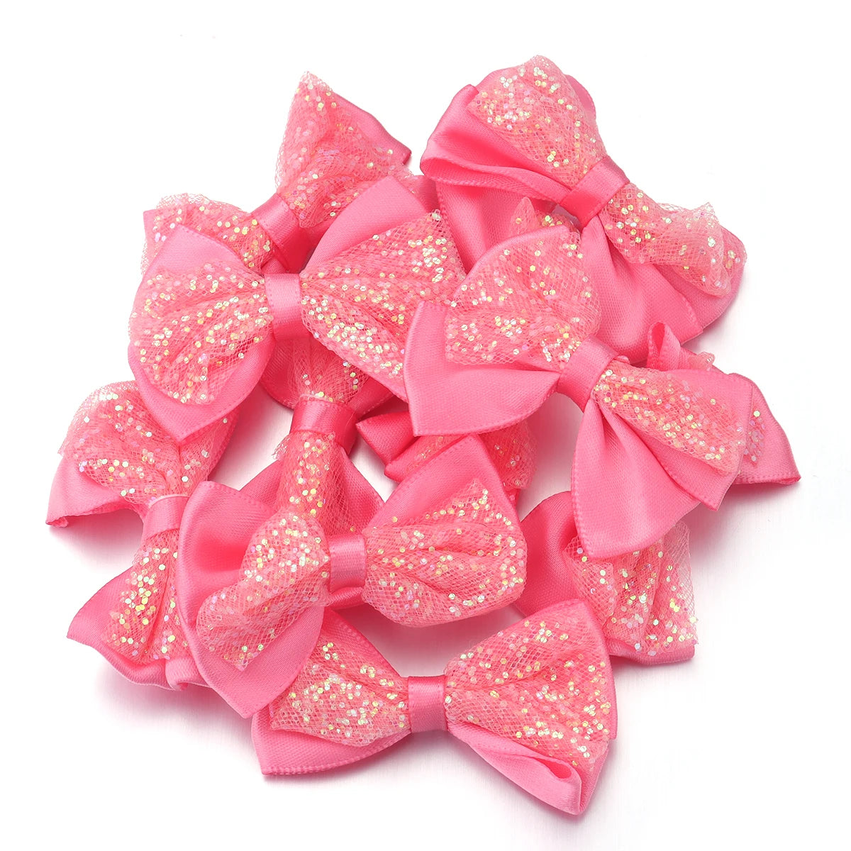 10pcs Sequin Mesh Ribbon Bows – Multicolor DIY Craft Decor Craft Ribbon Bows PLUSH Deep Pink
