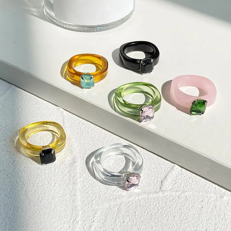 Women's Colorful Zircon Resin Ring – Trendy Sweet Style Resin Fashion Ring PLUSH