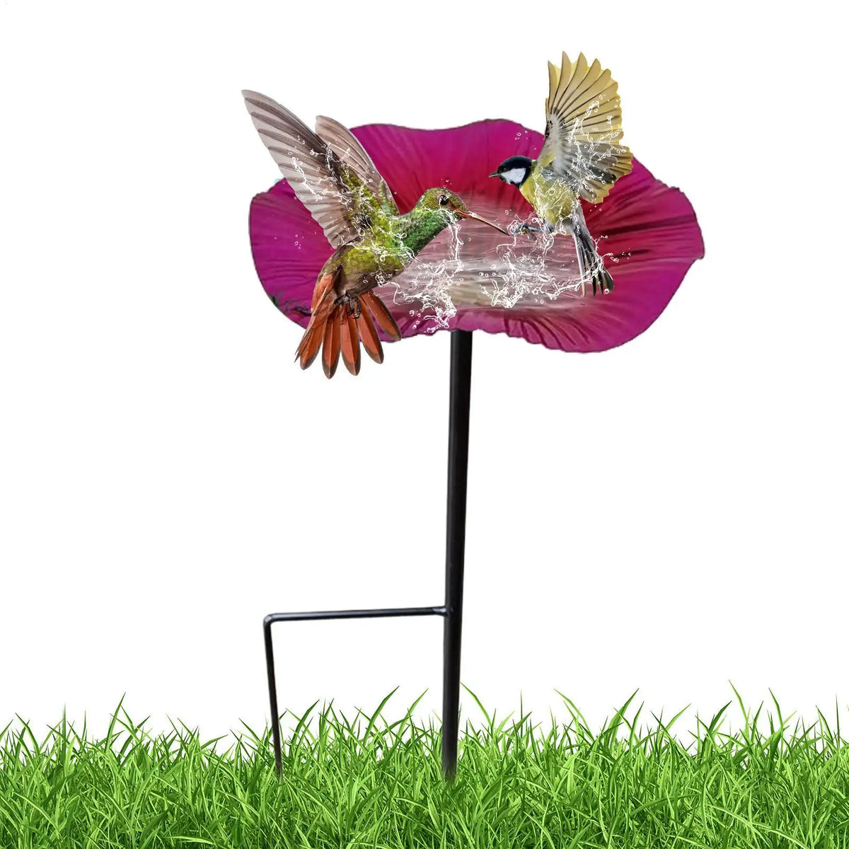 Outdoor Bird Bath Bowl with Garden Stake | Floral Yard Decor Garden Bird Bath PLUSH