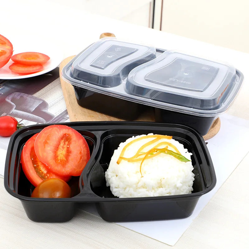 10-Set Disposable Plastic Bento Lunch Boxes with Lids – Stackable Food Storage Containers PLUSH