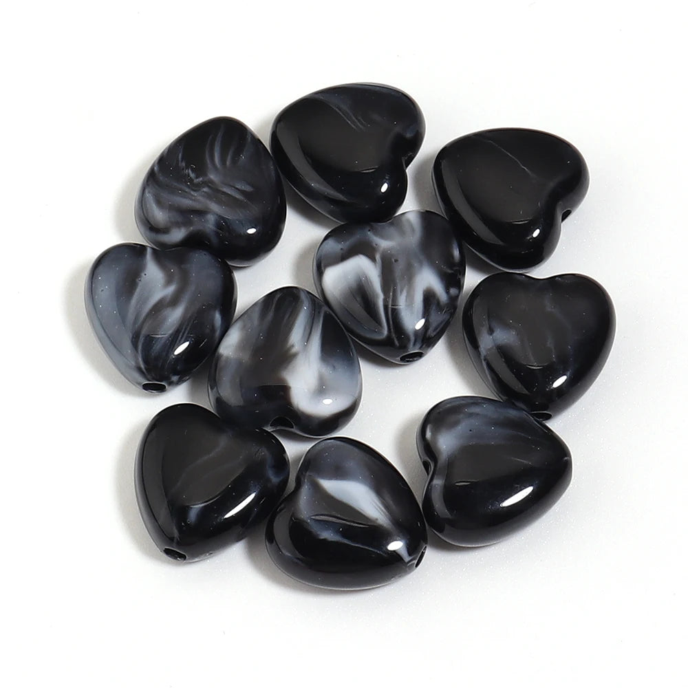 10pcs Colorful Acrylic Heart Spacer Beads 14mm – DIY Jewelry Acrylic Spacer Beads PLUSH black
