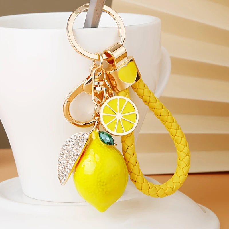 Rhinestone Lemon Keychain – Alloy Fruit Key Ring & Bag Charm Fashion Keychain PLUSH