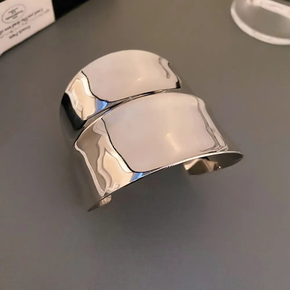 Minimalist Irregular Pleated Open Cuff Bangle – Gold & Silver Cuff Bangle Bracelet PLUSH silver-style 1
