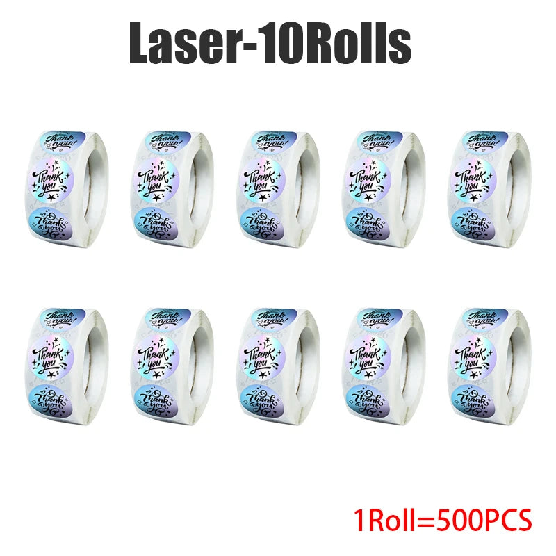 500pcs Laser Thank You Stickers 1 Inch Self-Adhesive Labels Packaging Sticker Labels PLUSH Laser-10Rolls 1Roll for 500PCS
