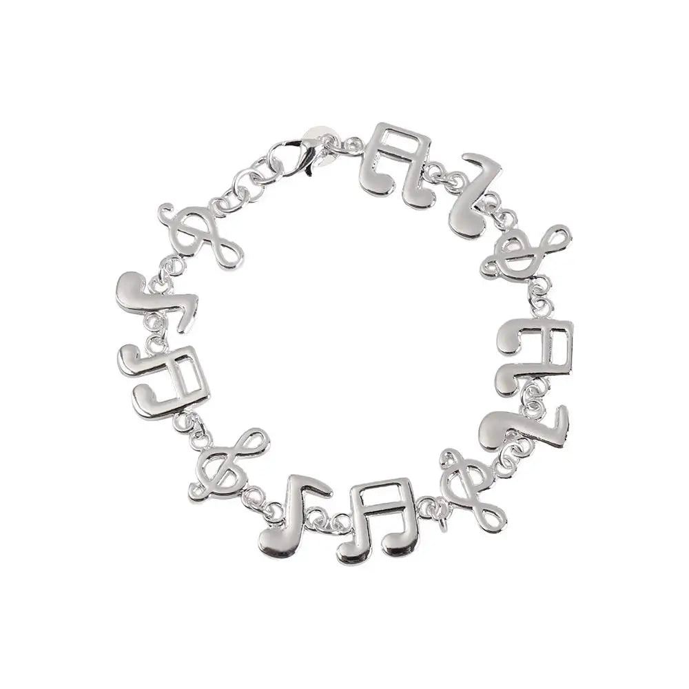 Silver Music Note Bracelet – Adjustable Unisex Bangle Chain Link Bracelet PLUSH Music Note