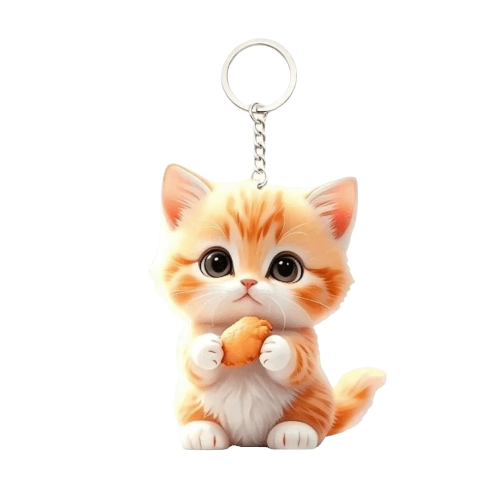 2D Flat Acrylic Cat Keychain – Cute Cartoon Bag Charm Acrylic Keychain Charm PLUSH Cat