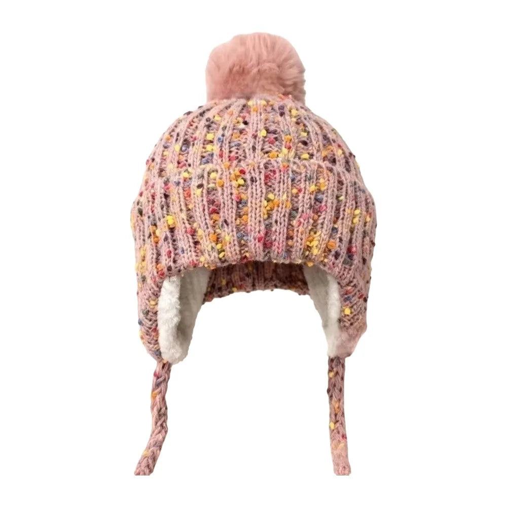 Vintage Knitted Beanie Hat | Windproof Ear Flap Women's Cap Knitted Beanie Hat PLUSH Pink