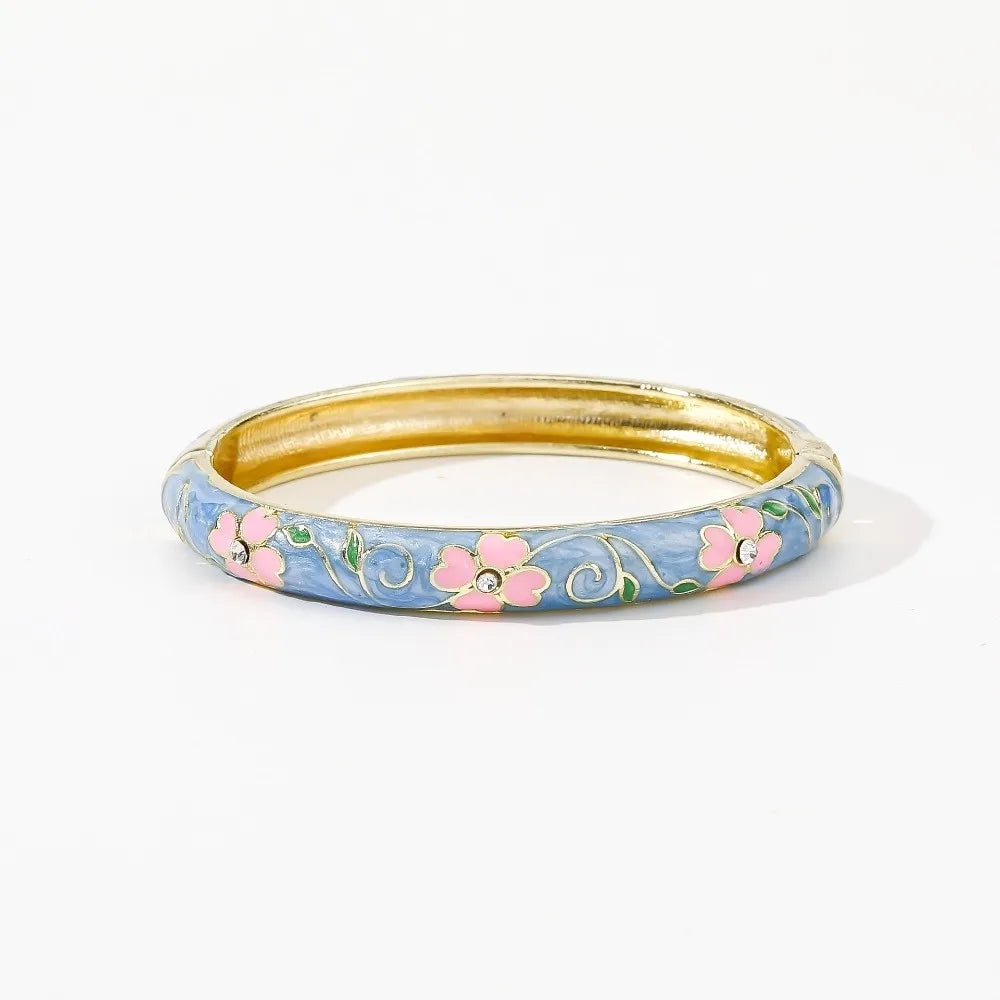 Enamel Cloisonné Cherry Blossom Bangle | Women's Vintage Bracelet Enamel Bangle Bracelet PLUSH Blue Dark Pink