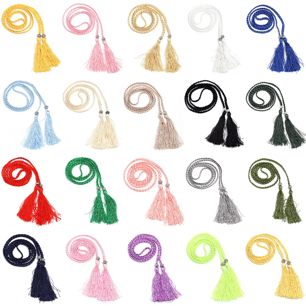 168cm Colorful Braided Tassel Belt – DIY Woven Rope Waist Belt Braided Tassel Belt PLUSH