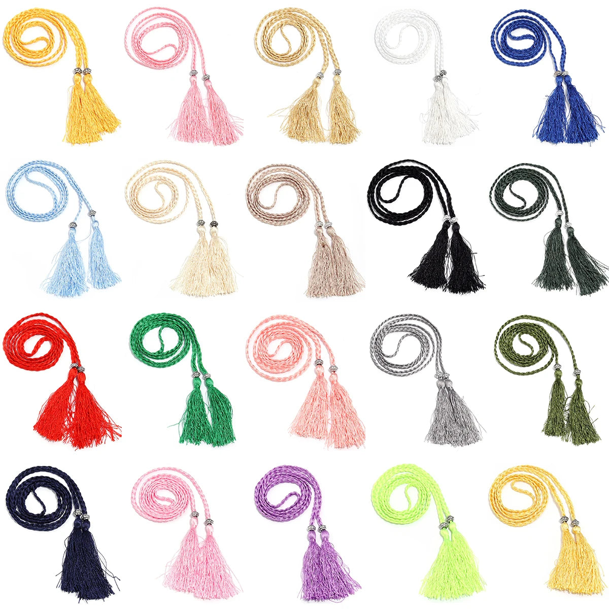 168cm Colorful Braided Tassel Belt – DIY Woven Rope Waist Belt Braided Tassel Belt PLUSH