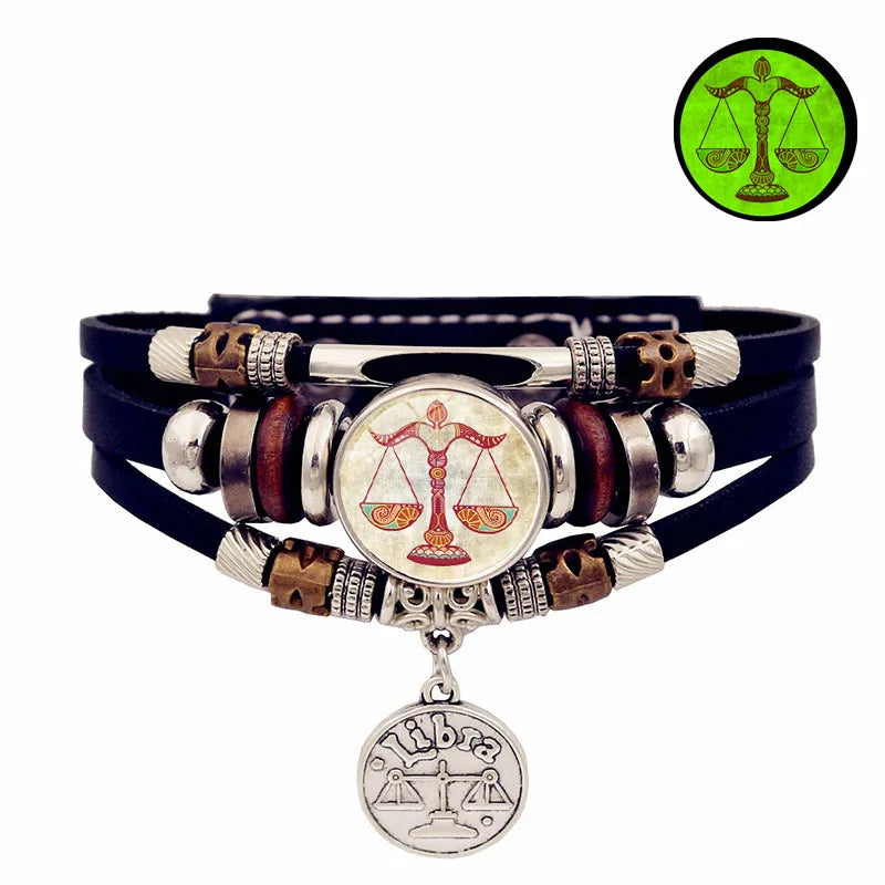 Glow Zodiac Constellation Leather Charm Bracelet – Unisex Charm Bracelet PLUSH 5-Libra