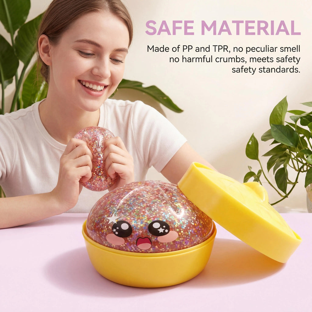 Glitter Dumplings Squishy Toy with Steamer | Slow Rise Fidget Squishy Fidget Toy PLUSH
